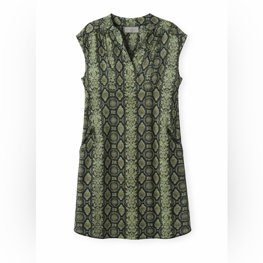 Anthropologie Snake‎ Print Mini Dress Green Black Boho Grunge Indie Pockets-XS